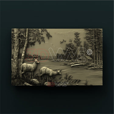DEERS ON THE LAKE 3D STL 3DWave